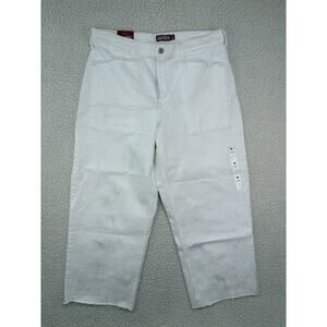 NWT Lucky Brand Wide Leg High Rise White Denim Jeans Raw Hem Pockets Size 16/33